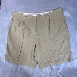 Tommy‎ Bahama Men Short Size 42 Khaki Brown Silk Chino Pleated Relax Casual Golf